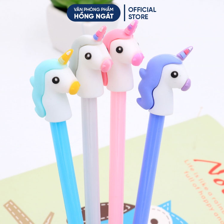 Bút bi cute hình kỳ lân, bút bi nước mực gel đen ngòi 0.5mm nhiều màu dễ thương đồ dùng học tập B05