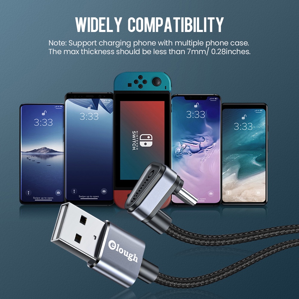 Cáp sạc nhanh Elough 2.4A loại C USB 180 độ dành cho Samsung Xiaomi