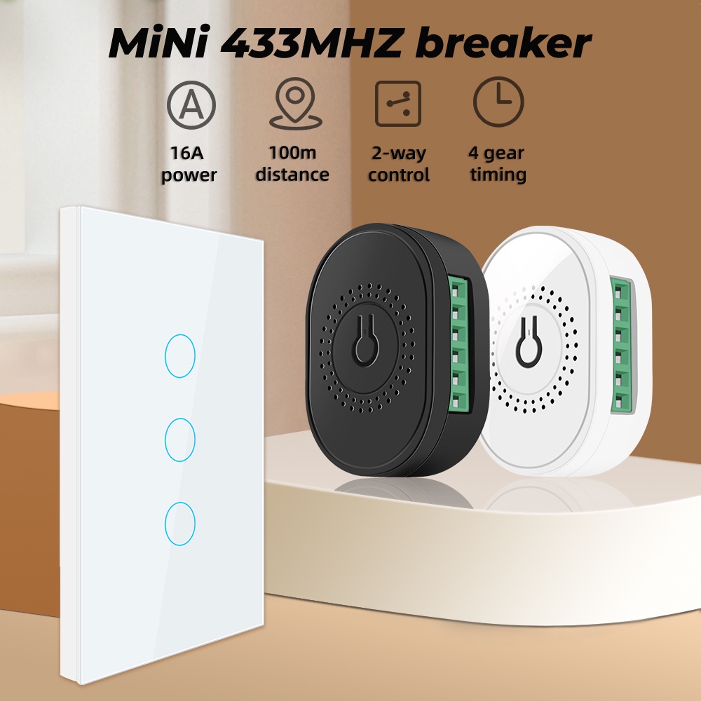 Bộ remote công tắc đèn tường SMATRUL không dây US 16A chạm 2 chiều RF 433Mhz thông minh môđun 1/2/3 nhóm 110V 220V