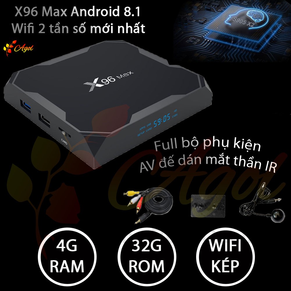 Android tivi box x96 max plus 4GB RAM wifi kép có bluetooth ứng dụng xem phim HD và truyền hình cáp đầy đủ phụ kiện