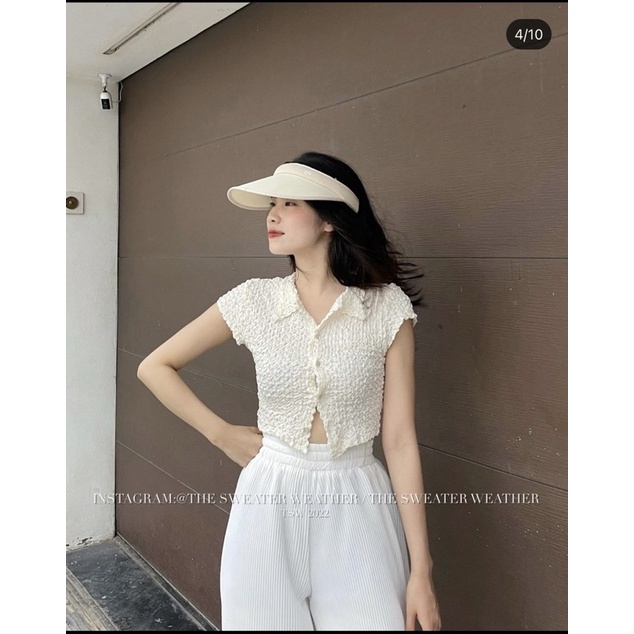 [HÀNG SẴN]ÁO CROPTOP XỐP NHÚN CỔ POLO CÚC TRƯỚC SIÊU trendy