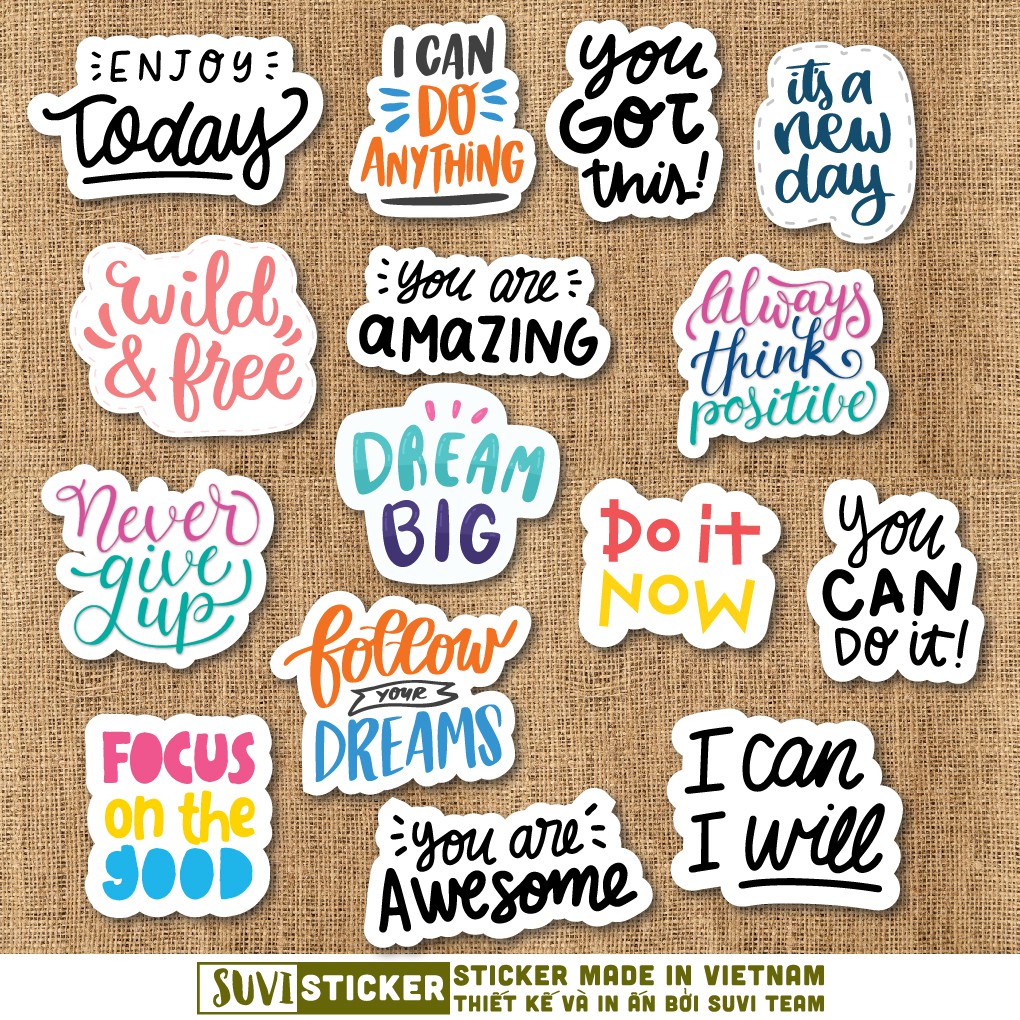 50 Sticker Động Lực Motivation Set 1 chống nước sticker dán nón bảo hiểm, xe, laptop, điện thoại, vali. MSP: SV195