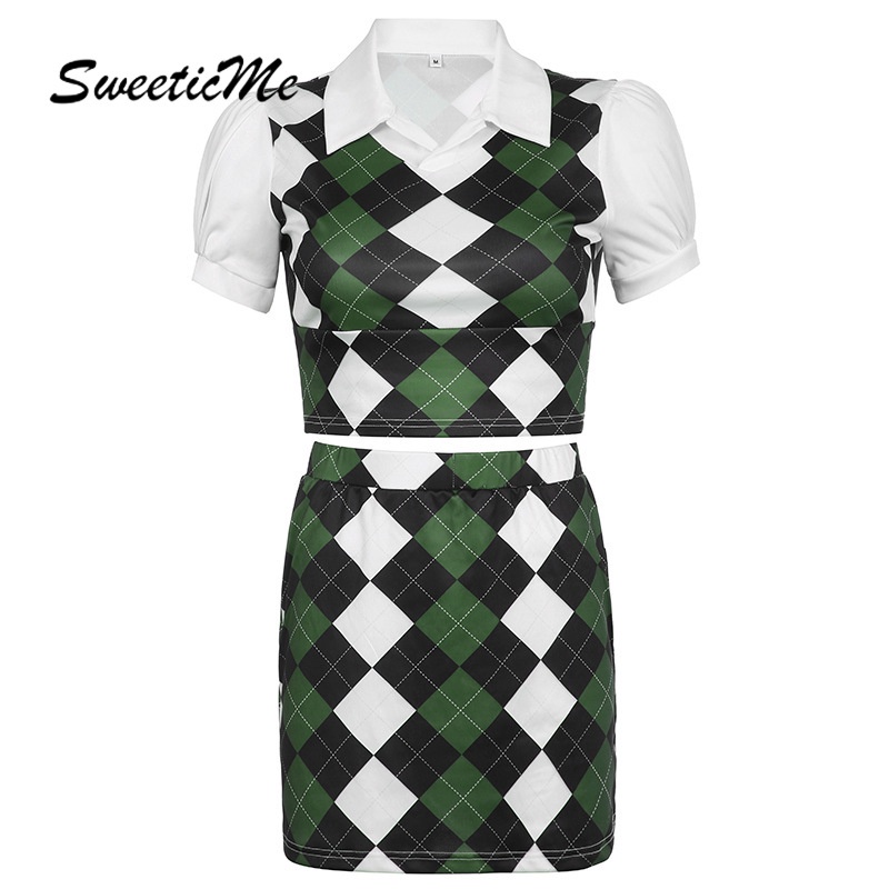 Set Trang Phục Đính Đá Màu Sắc Tương Phản Phong Cách Preppy   Thời Trang Cho Nữ