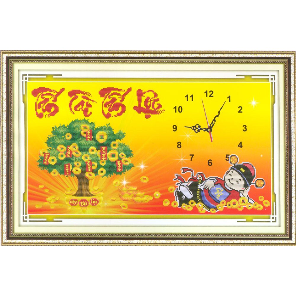Tranh Thêu Chữ Thập 3D Đồng Hồ Tấn Tài Tấn Lộc EVA8039, 222903  KT:76X46CM