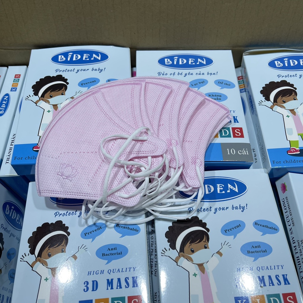 Hộp 10 cái Khẩu Trang Trẻ Em Từ 1 Đến 5 Tuổi BIDEN 3D Mask Kids (chính hãng cty Cửu Long)