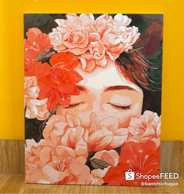 Tranh sơn dầu số hoá tự tô màu theo số có khung Nàng Thơ - (40*50cm)