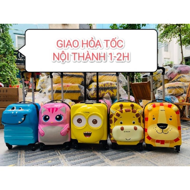 Vali VUÔNG cho bé thỏ hồng, sư tử, hà mã xanh Vali kéo cho trẻ em cao cấp sẵn hàng nhập khẩu loại 1