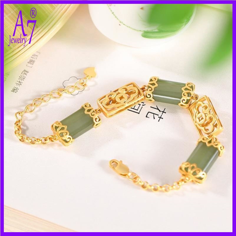 Vòng Tay Mạ Bạc 925 Đính Đá Ngọc Bích Xám Thời Trang Cho Nữ A7 S925