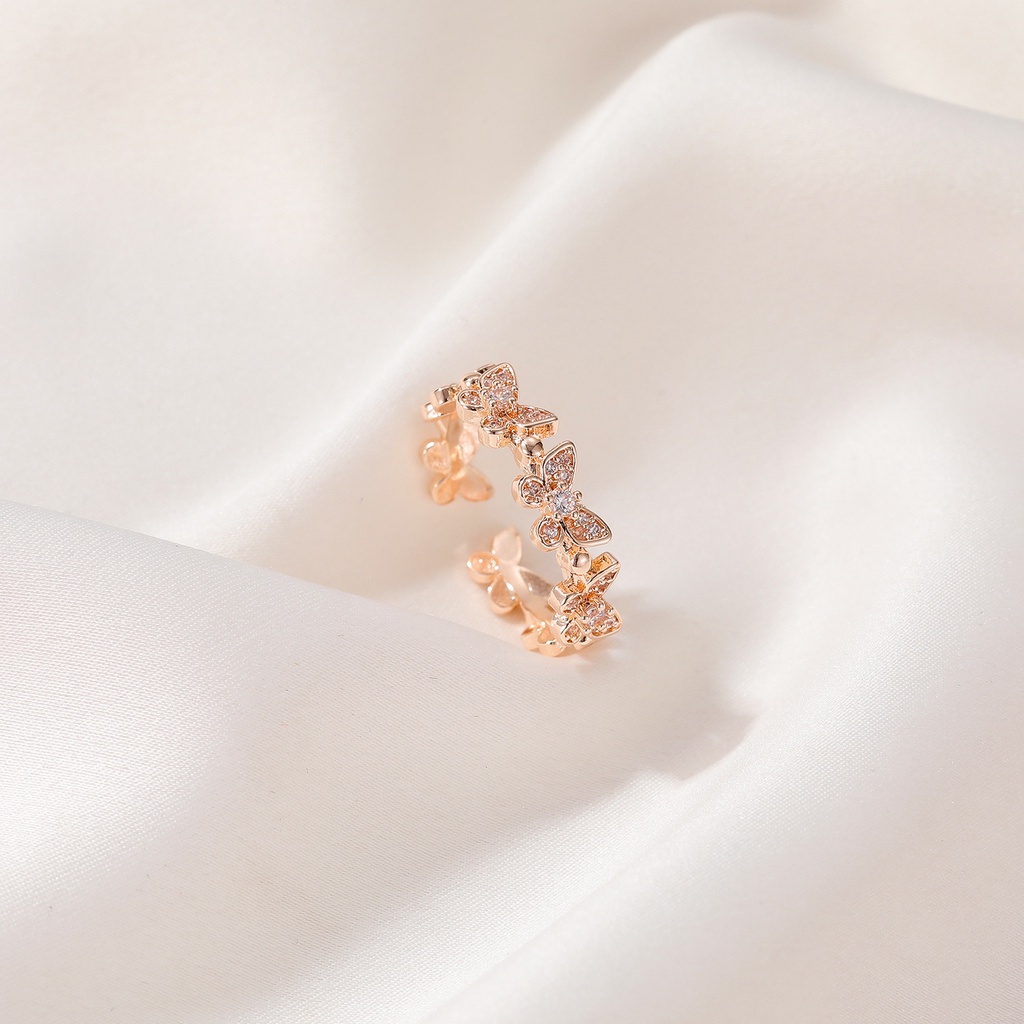 Nhẫn dạng mở chỉnh được đính đá zircon & kim cương phiên bản Hàn Quốc đơn giản cho nữ