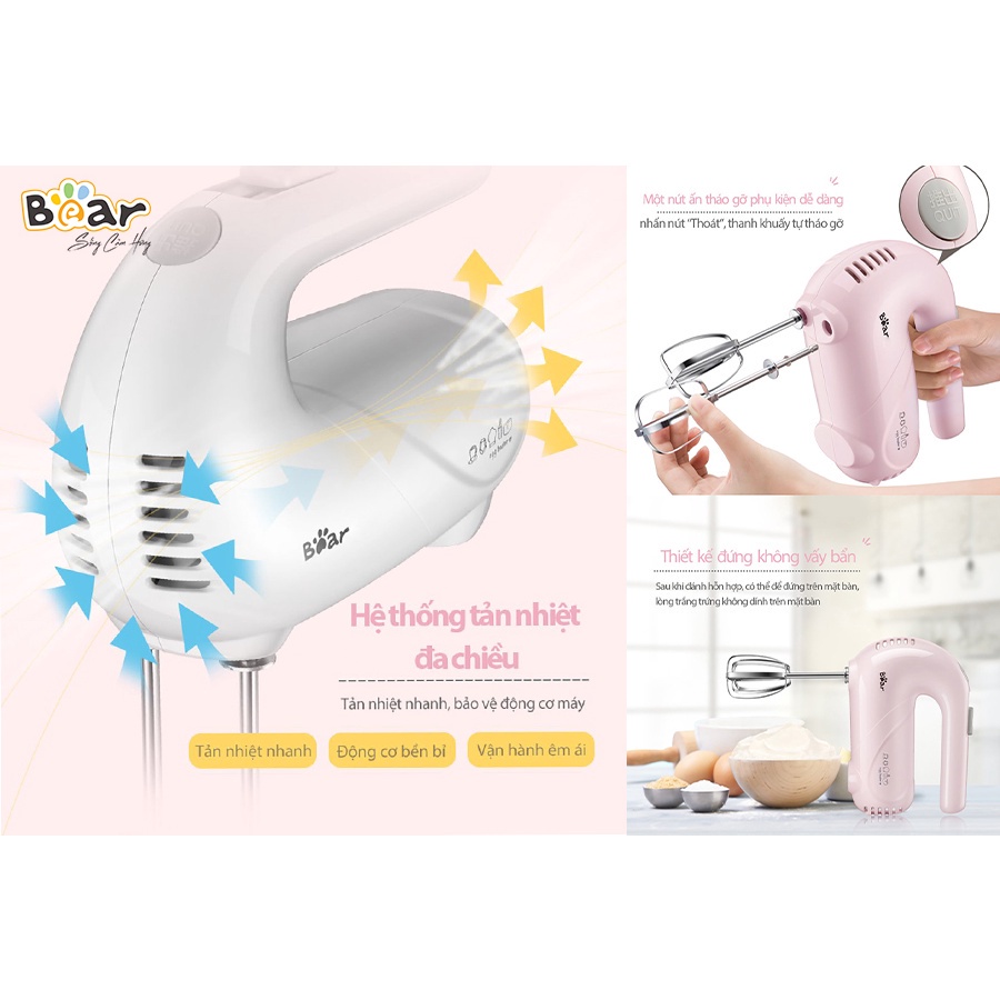 Máy đánh trứng mini cầm tay Bear động cơ 125W đánh bông nhanh chóng tích hợp 5 chế độ Gia dụng Bear Tuli Mart