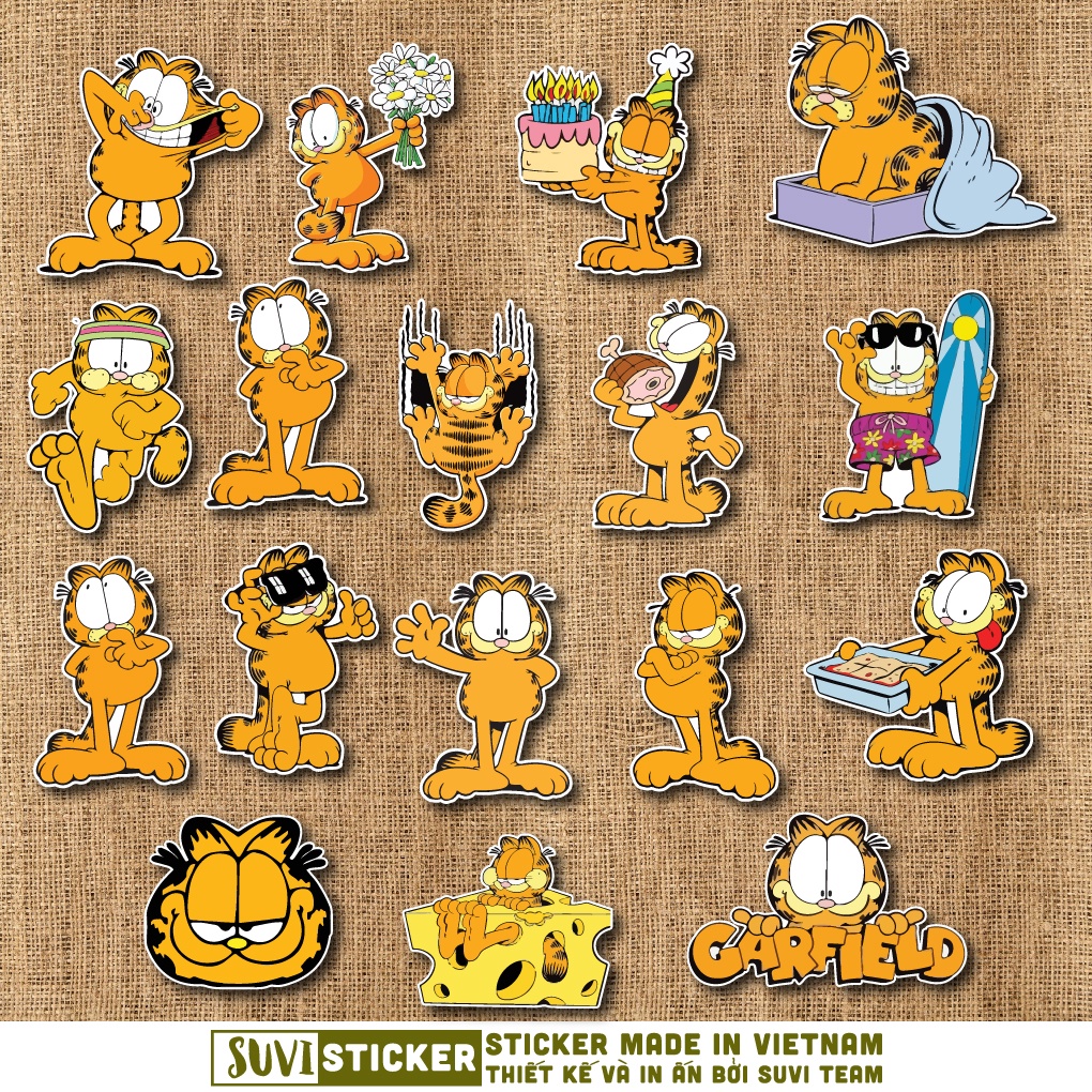 50 Sticker Garfield chống nước sticker dán mũ bảo hiểm, laptop, điện thoại, đàn guitar, vali. MSP: NS47