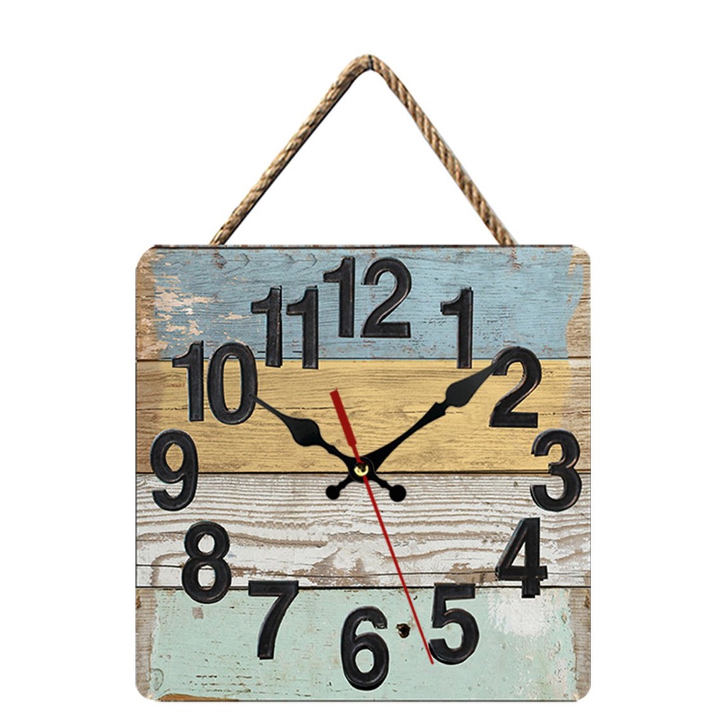 Đồng Hồ Treo Tường Decor Phong Cách Vintage Thiết Kế Hình Vuông Độc Đáo