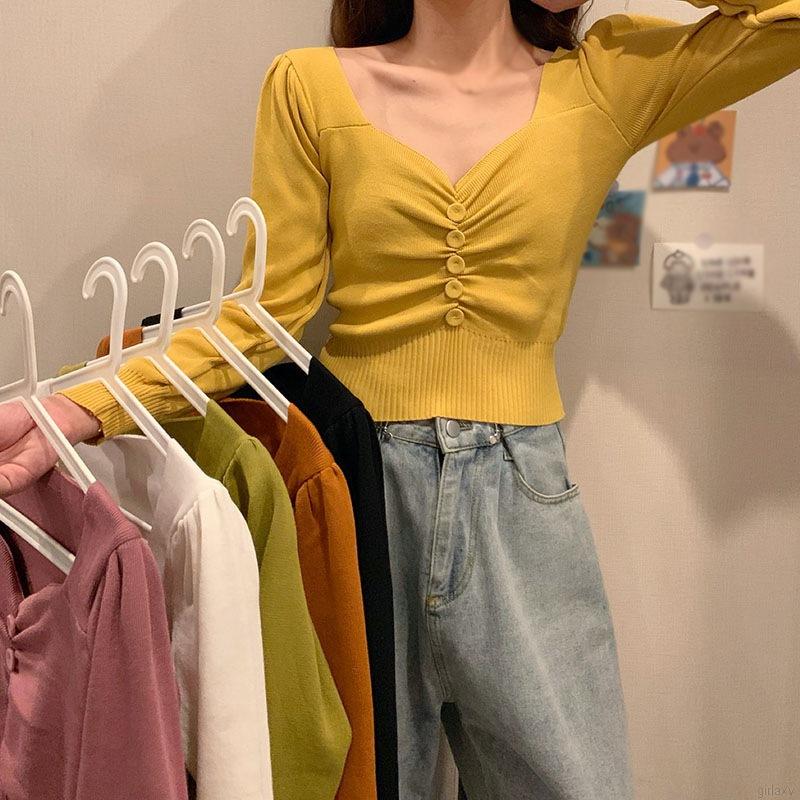 Áo Lửng Tay Dài Cổ Chữ V Thời Trang Dành Cho Nữ