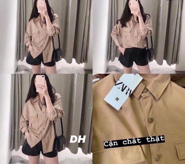 Áo sơ mi đũi trắng và nâu dài tay