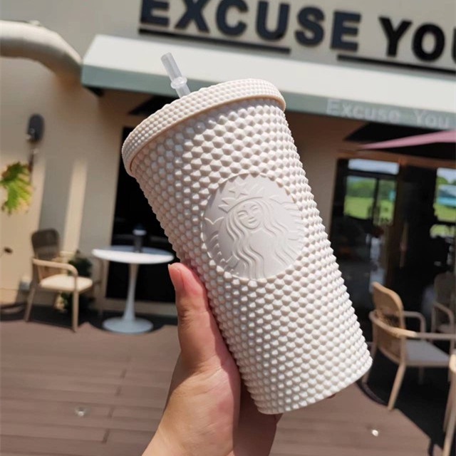 Ly Uống Nước Starbucks 473ml Bằng Nhựa Hai Lớp Kèm Ống Hút Họa Tiết Hình Trái Sầu Riêng
