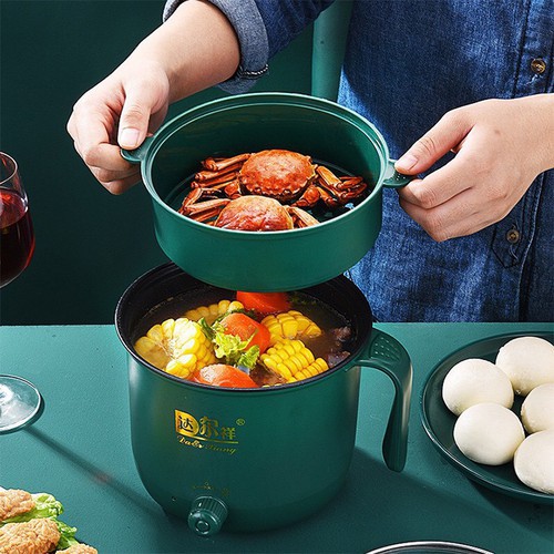💖𝑭𝑹𝑬𝑬 𝑺𝑯𝑰𝑷💖 Nồi Lẩu Điện Mini Núm Xoay 2 NẤC NHIỆT Kèm Giá Hấp 1,8L, Ca Nấu Mì,Nấu Cơm Đa Năng 2 Tầng Cao Cấp