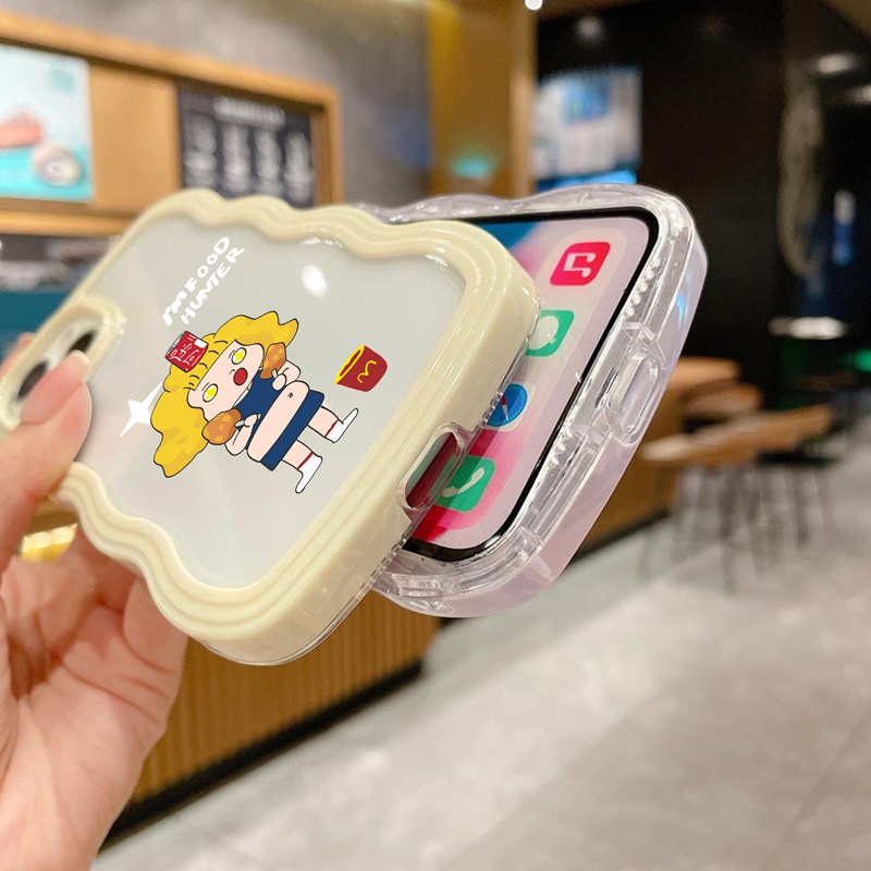 Suntaiho Ốp lưng Ốp Điện Thoại TPU Mềm Viền Gợn Sóng Hình Cô Gái Ăn Vặt Cho iPhone 11 11 Pro 13 12 Pro Max X XS Max XR 7 8 Plus