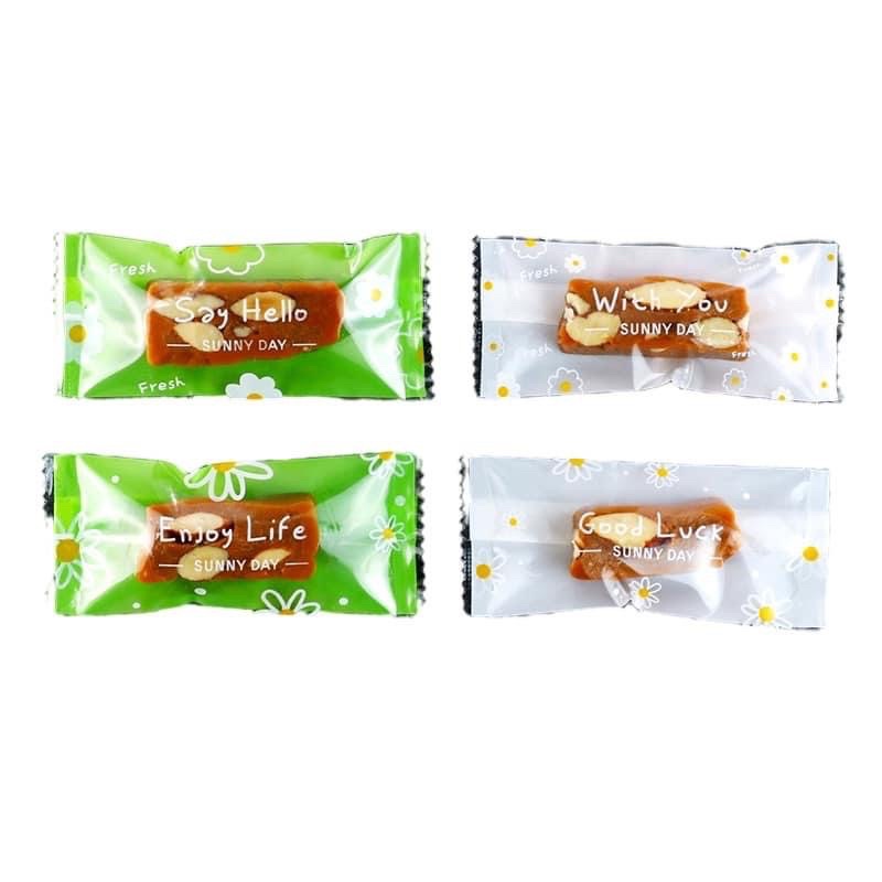 set 100 vỏ túi kẹo nougat mẫu hoa xanh trắng