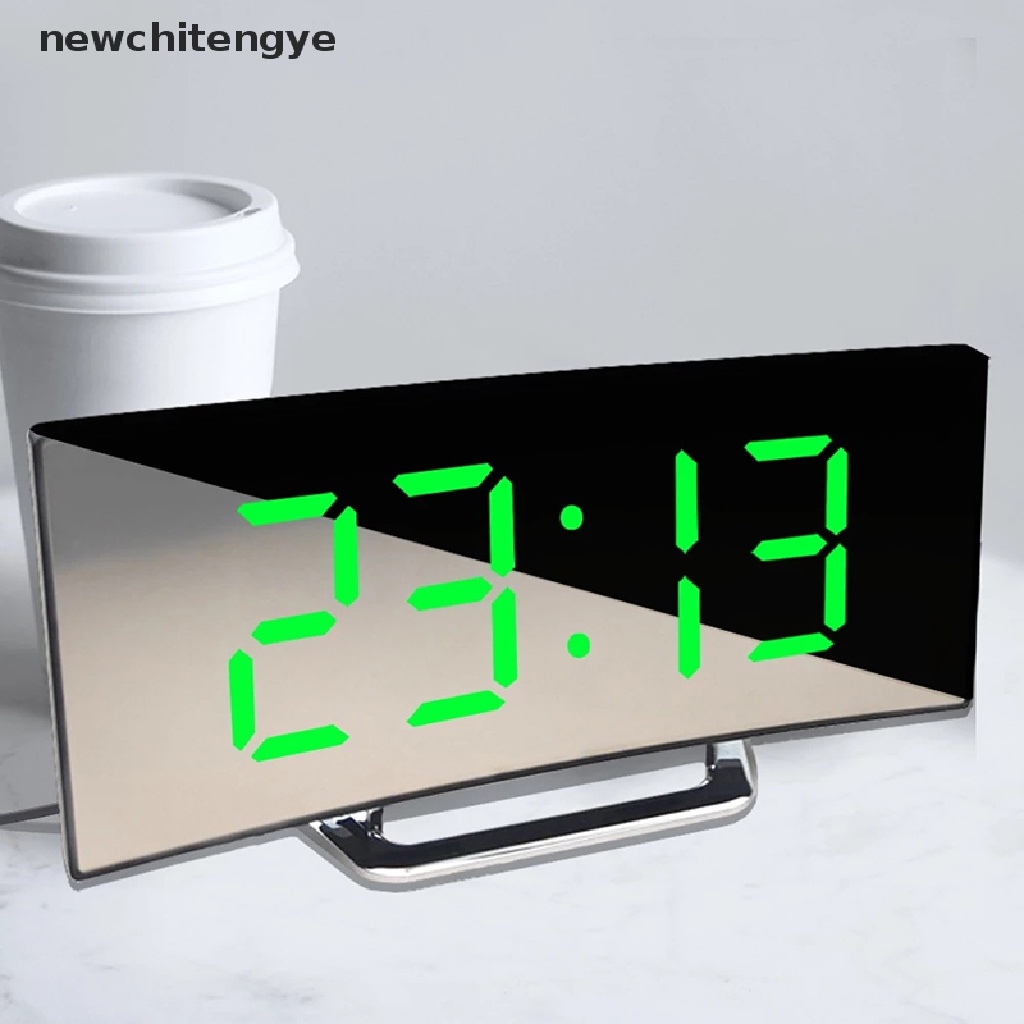 NCY 7 Inch Digital Alarm Clock Curved Dimmable Led Electronic Digital Desktop Clock Large Number Table Clock YE