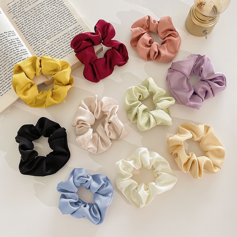 Dây buộc tóc scrunchies vải trơn phong cách hàn quốc, dây chun cột tóc màu xanh, hồng, kem, đỏ LABIZI BT09