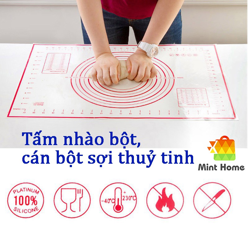 Thảm nhào bột silicon, tấm lót cán bột sợi thuỷ tinh cho làm bánh mì, bao... chống trượt, chống dính