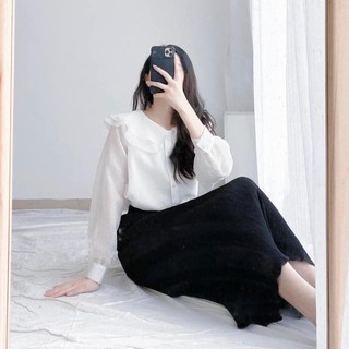 Áo sơ mi cổ bèo voan tơ lụa tiểu thư
