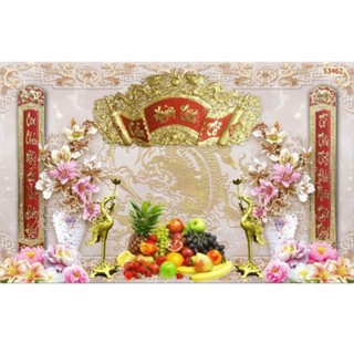 Tranh dán phòng thờ bàn thờ 3D in Vải Lụa ngang 1m9 x 1m2
