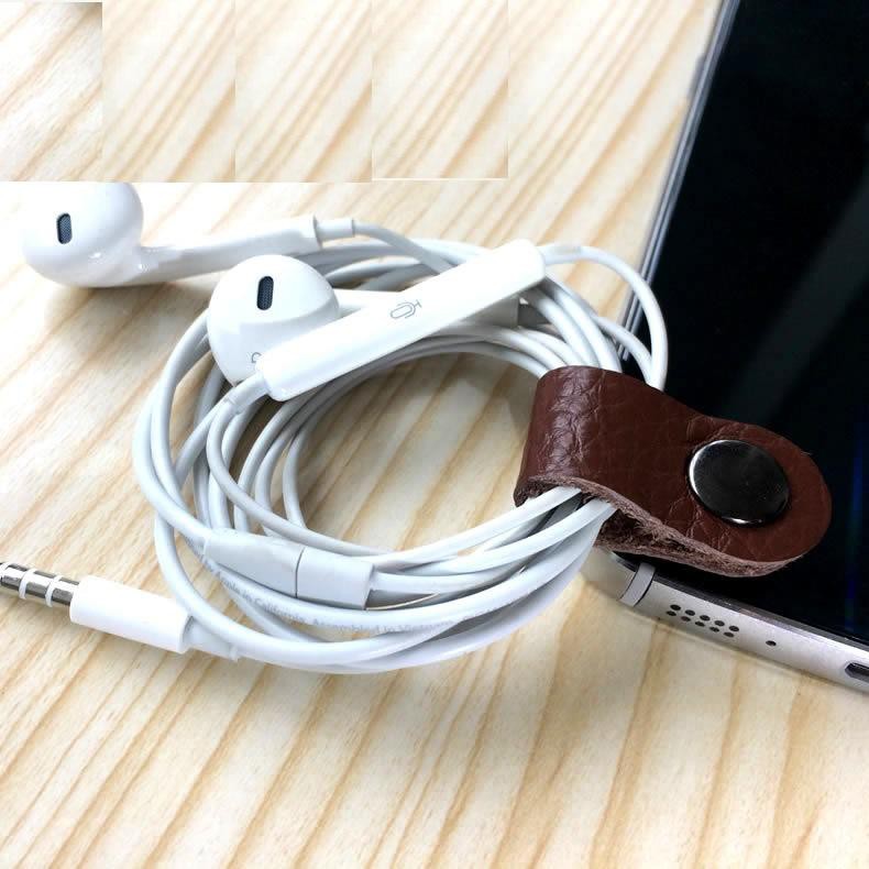 Kẹp Chống Rối dây Tai nghe - Dây sạc nhỏ Saigon Leather Da Thật KD001