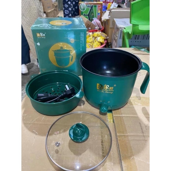 Nồi Lẩu Mini, Ca Nấu Mì Nấu Cơm Đa Năng Có Tay Cầm 1,8L Xanh