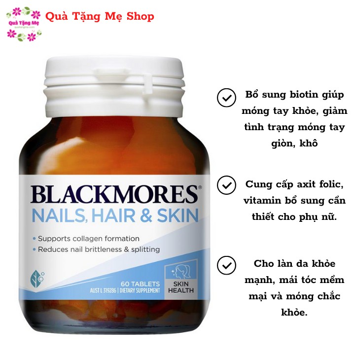 Viên uống hỗ trợ đẹp da, móng, tóc BlackMores Nails, Hair & Skin 60 viên