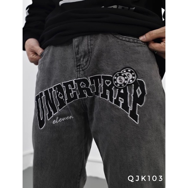 Quần jean baggy nam nữ thêu Undertrap quần baggy ống suông dáng hàn quốc unisex kun shop