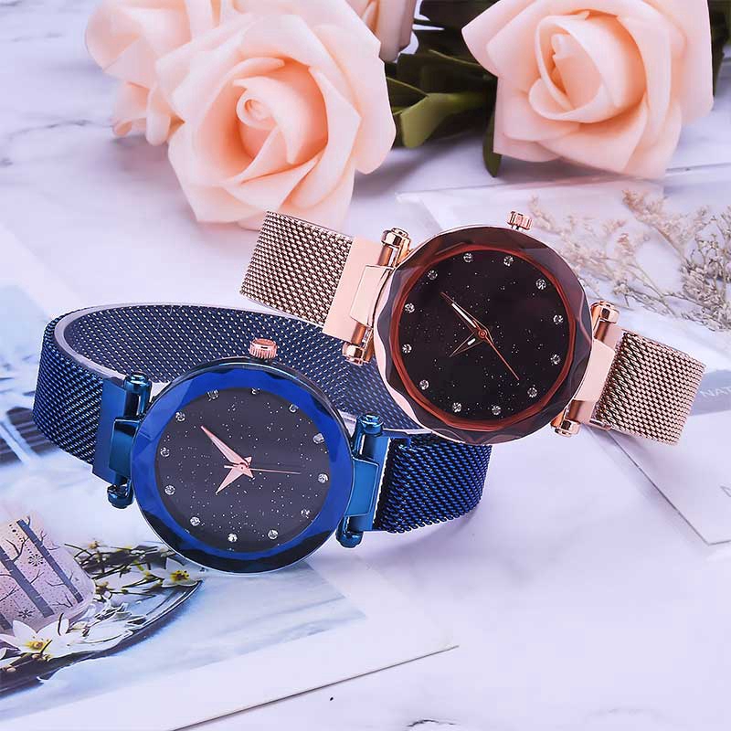 Đồng hồ đeo tay nữ có dây lụa từ tính 14mm và mặt số kim tuyến lấp lánh sang trọng phong cách Ulzzang thời trang