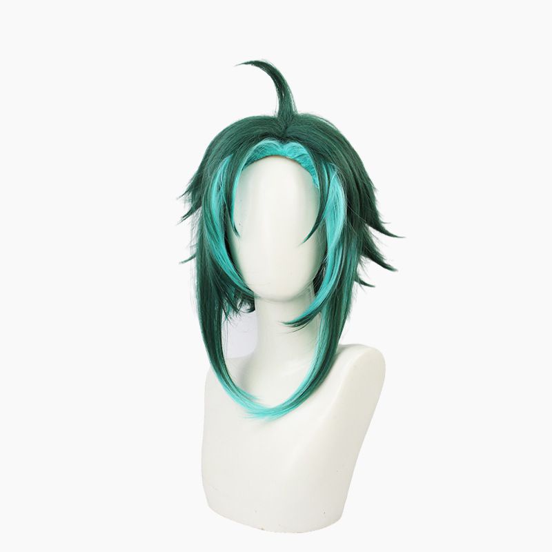 Genshin Impact Xiao Cosplay Wigs Mixed Dark Green Blue Short Hair Halloween Role Play WigsInky Blue Gradient Hair Gift