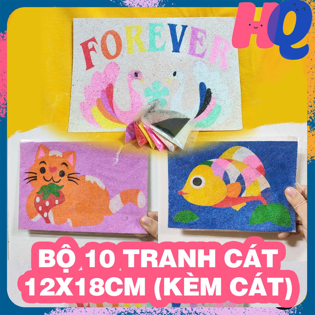 ❤️ 10 Tranh cát cho bé tập tô màu có kèm cát - Size NHỎ 12 x 18 cm (Mẫu ngẫu nhiên)