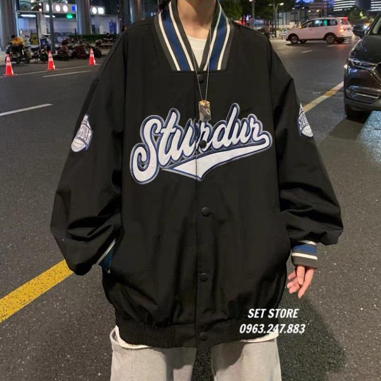 Áo Khoác Bomber Jacket Dù 2 Lớp STURDUR, Form Rộng Phối Chữ Nam Nữ Ullzang Unisex