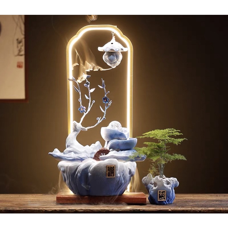 Vật phẩm trang trí phong thuỷ thác khói trầm hương  LED039 Nhất Lộ Tương Bán size 40cm