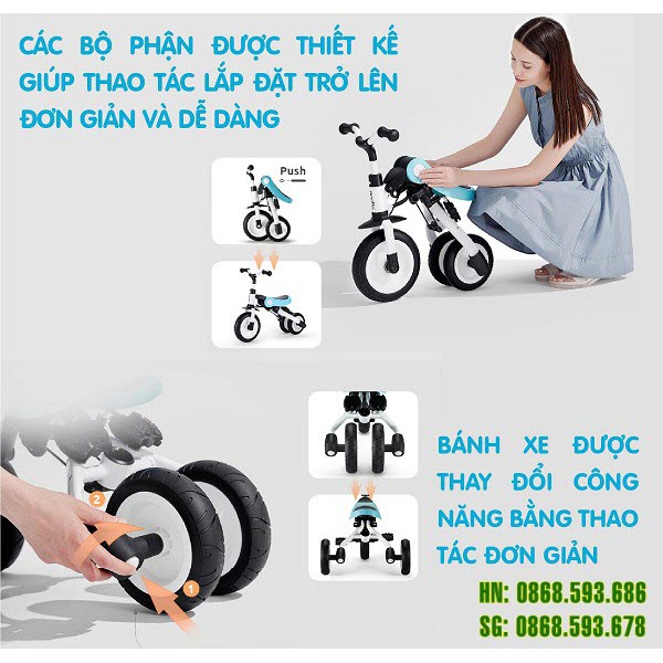 Xe đạp 3 bánh có cần đẩy gập gọn 5 in 1 cho bé cao cấp Nadle A2