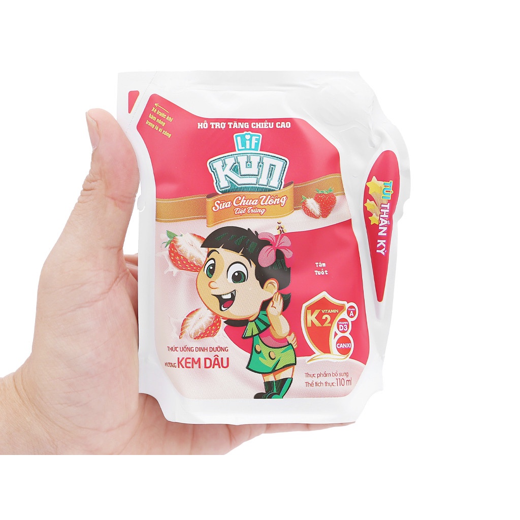 [HSD 12-2022] Thùng 24 Túi Sữa Chua Uống Hương Kem Dâu LiF Kun 110ml