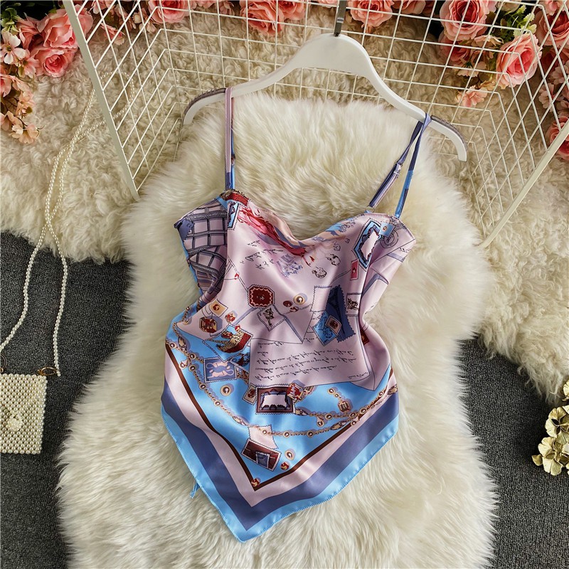 (Sẵn tất cả) Áo yếm cột nơ lưng, họa tiết khăn vuông thổ cẩm siêu xinh. Loại 1 lớp vải lụa mỏng, may viền | BigBuy360 - bigbuy360.vn