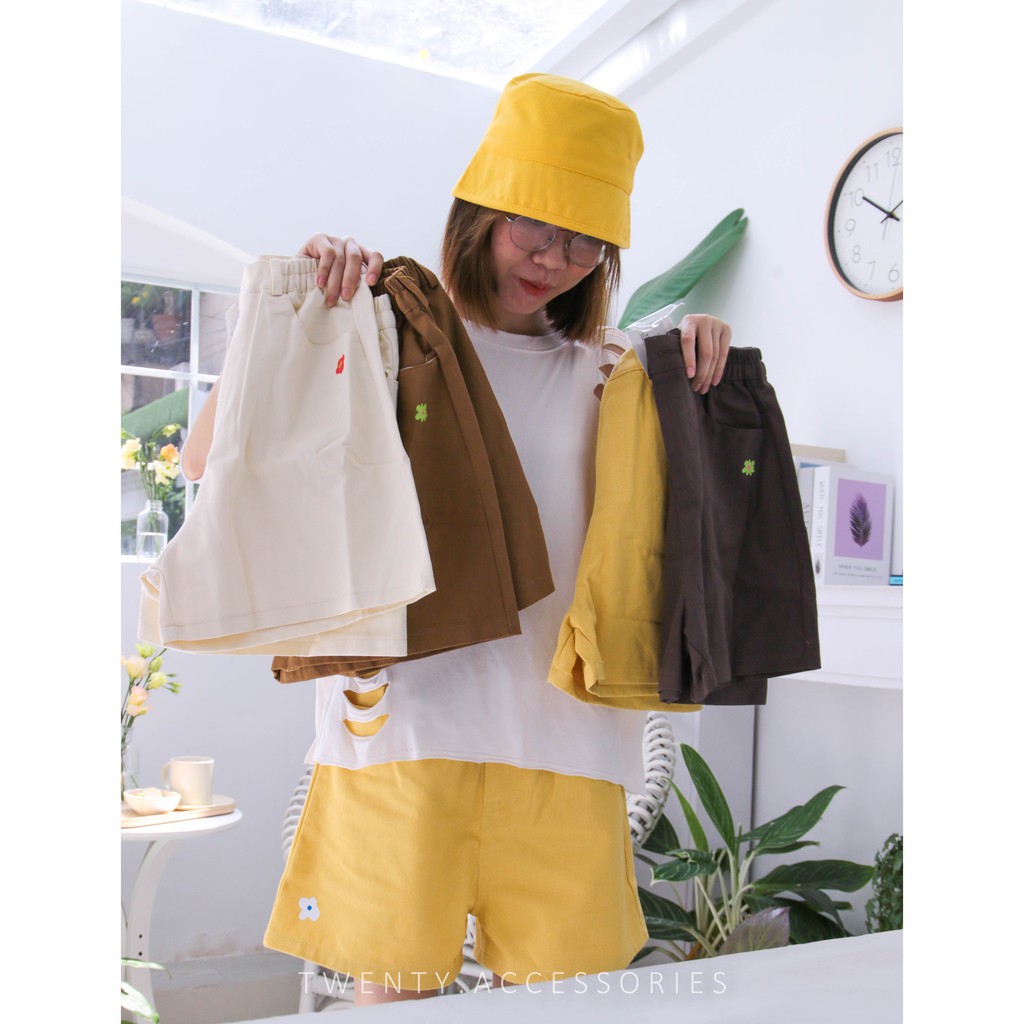 Quần short lửng ống rộng mùa hè họa tiết hoa nhí