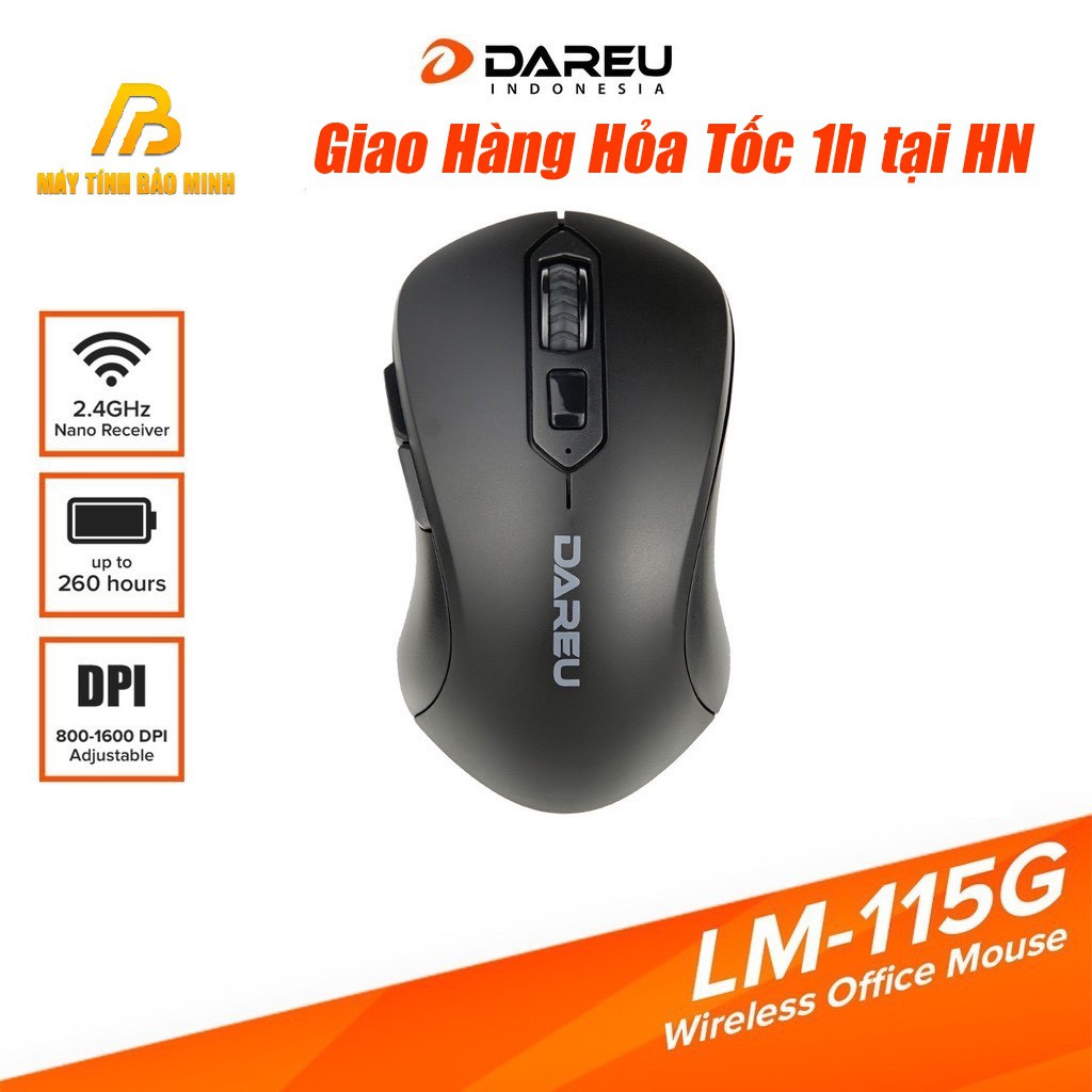 Chuột Không Dây DAREU LM115G Black - Hàng Chính Hãng