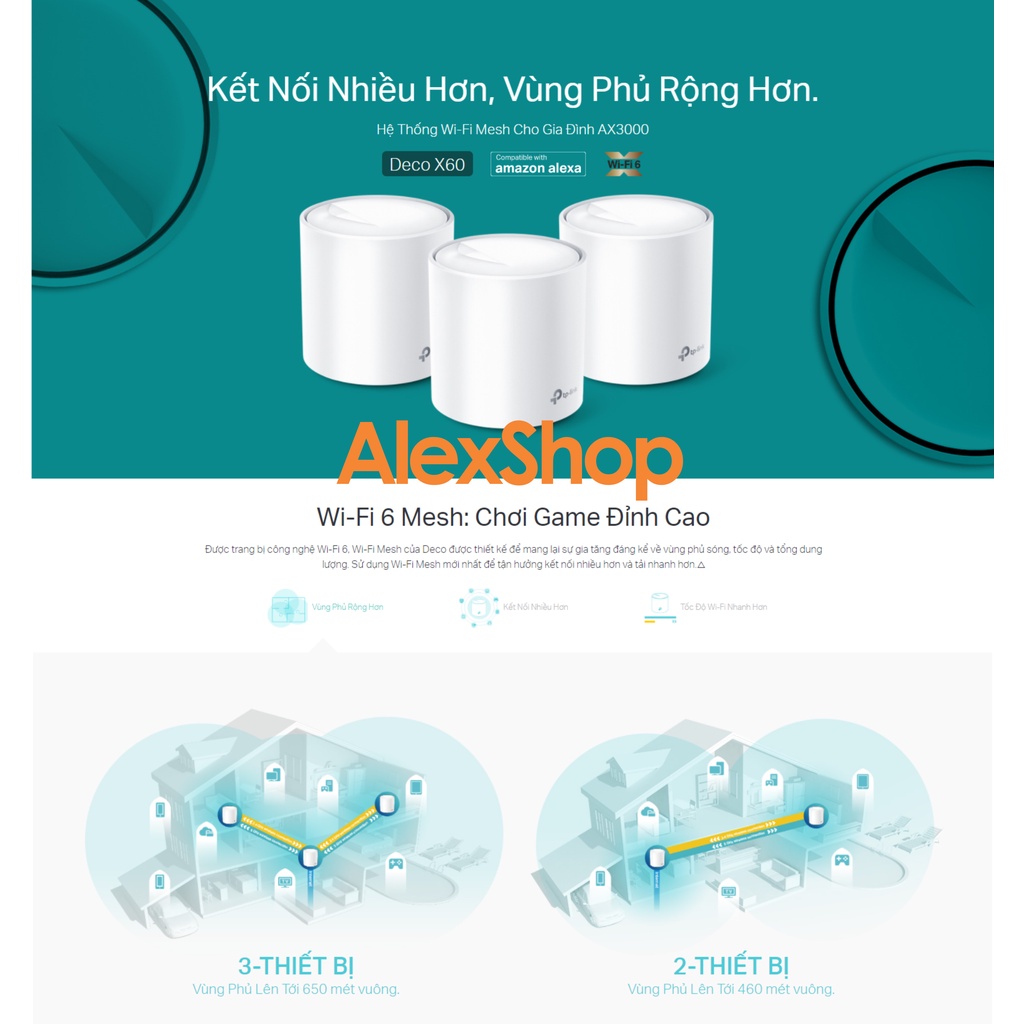 [Chính Hãng] TP-Link Deco X60 (3pack) Hệ thống Wi-Fi 6 Mesh cho Gia đình AX3000 Độ Phủ MAX 600m2 150 Thiết Bị