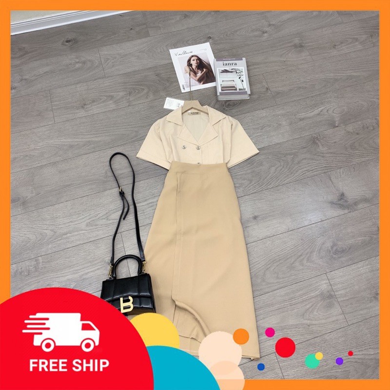 Sét Áo Cồ Vest Be  Mix Cvay Dài Siêu Xinh luôn  [ 𝐅𝐑𝐄𝐄 𝐒𝐇𝐈𝐏 ] -Áo Chất Đũi Xước Quảng Châu - Cvay Chất Tuyết Mưa
