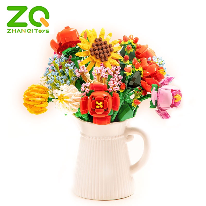 Khối lắp ghép ZHAN QI TOYS hình hoa hướng dương/ hoa nhài xinh xắn dùng làm quà tặng
