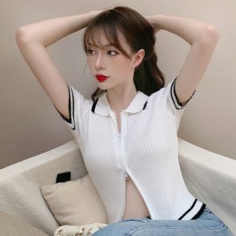 Áo Len Ngắn Tay Cổ Chữ V Thời Trang Hàn Quốc Cho Nữ