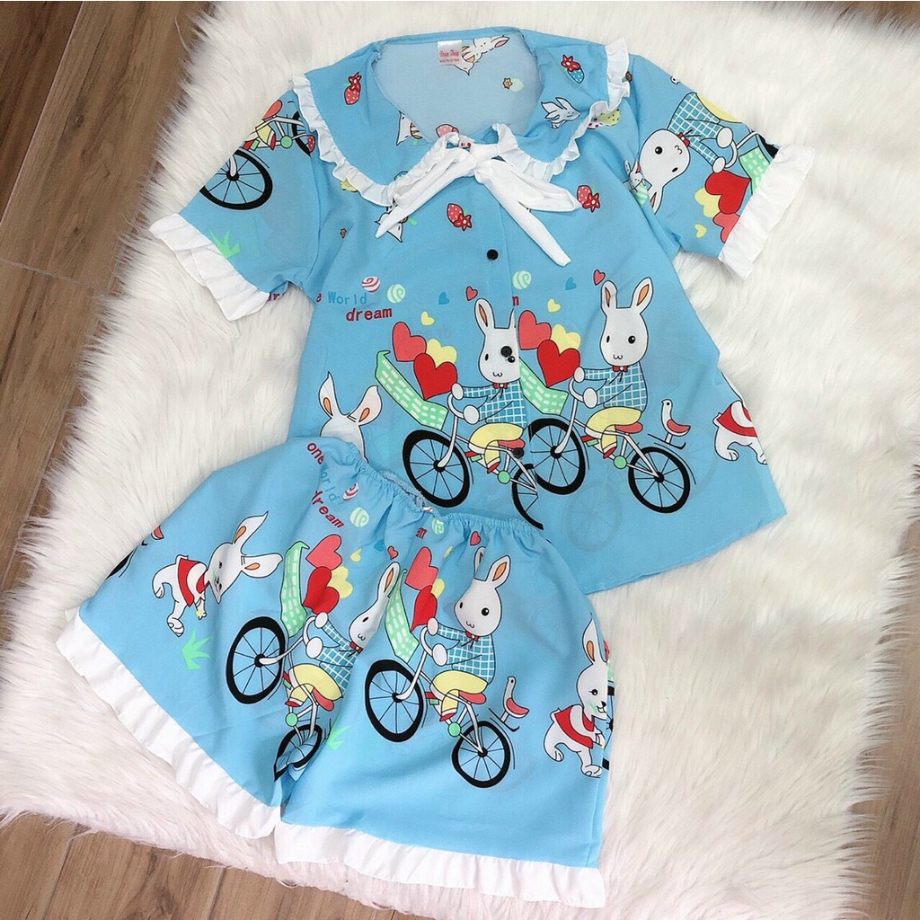 Đồ bộ nữ mặc nhà, đồ bộ lụa đùi tiểu thư tay ngắn. | BigBuy360 - bigbuy360.vn