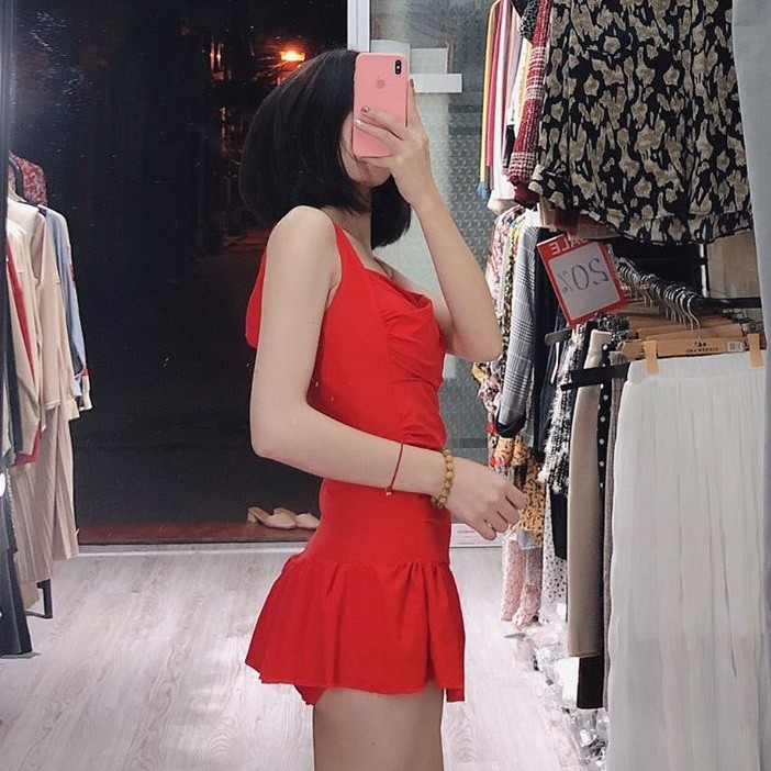 Bikini 1 mảnh nhún thân, bộ bơi liền 2 dây kín đáo che bụng béo cho nữ Bikini191