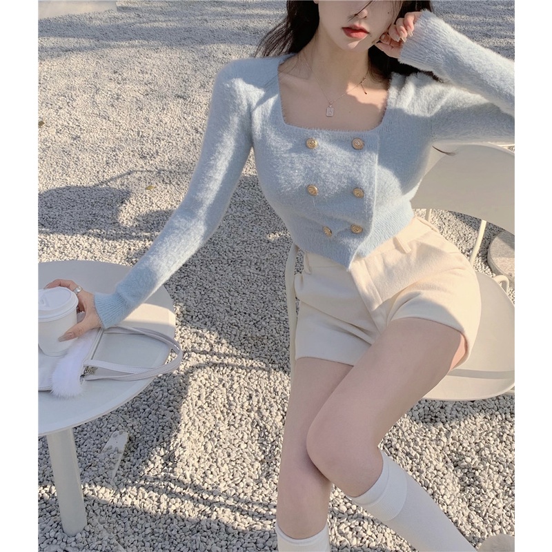 Áo Khoác cardigan Dệt Kim Dáng Ngắn Thời Trang Cho Nữ