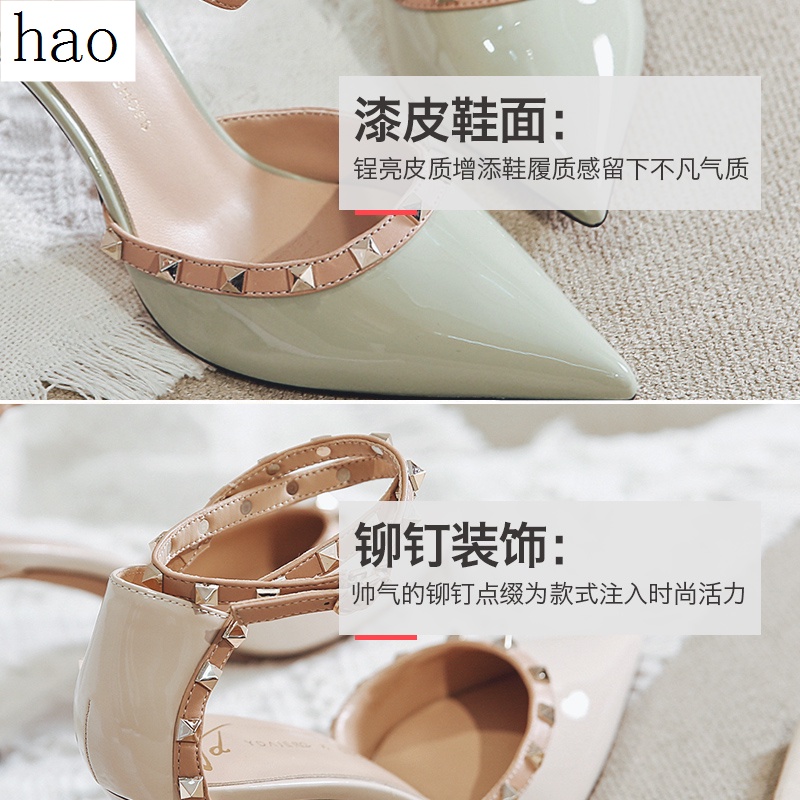 Giày Sandal Cao Gót Mũi Nhọn Đính Đinh Tán Thời Trang Mùa Hè Năm 2021 Cho Nữ