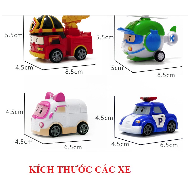 Bộ 4 xe ô tô và nhà đẩy mô hình Robocar Poli và những người bạn